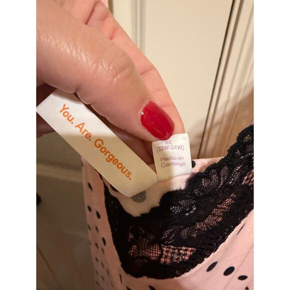 Joyspun Women’s Dreamy Soft Collection Pink Black Lace Chemise Nightgown Plus 3X - Picture 5 of 10